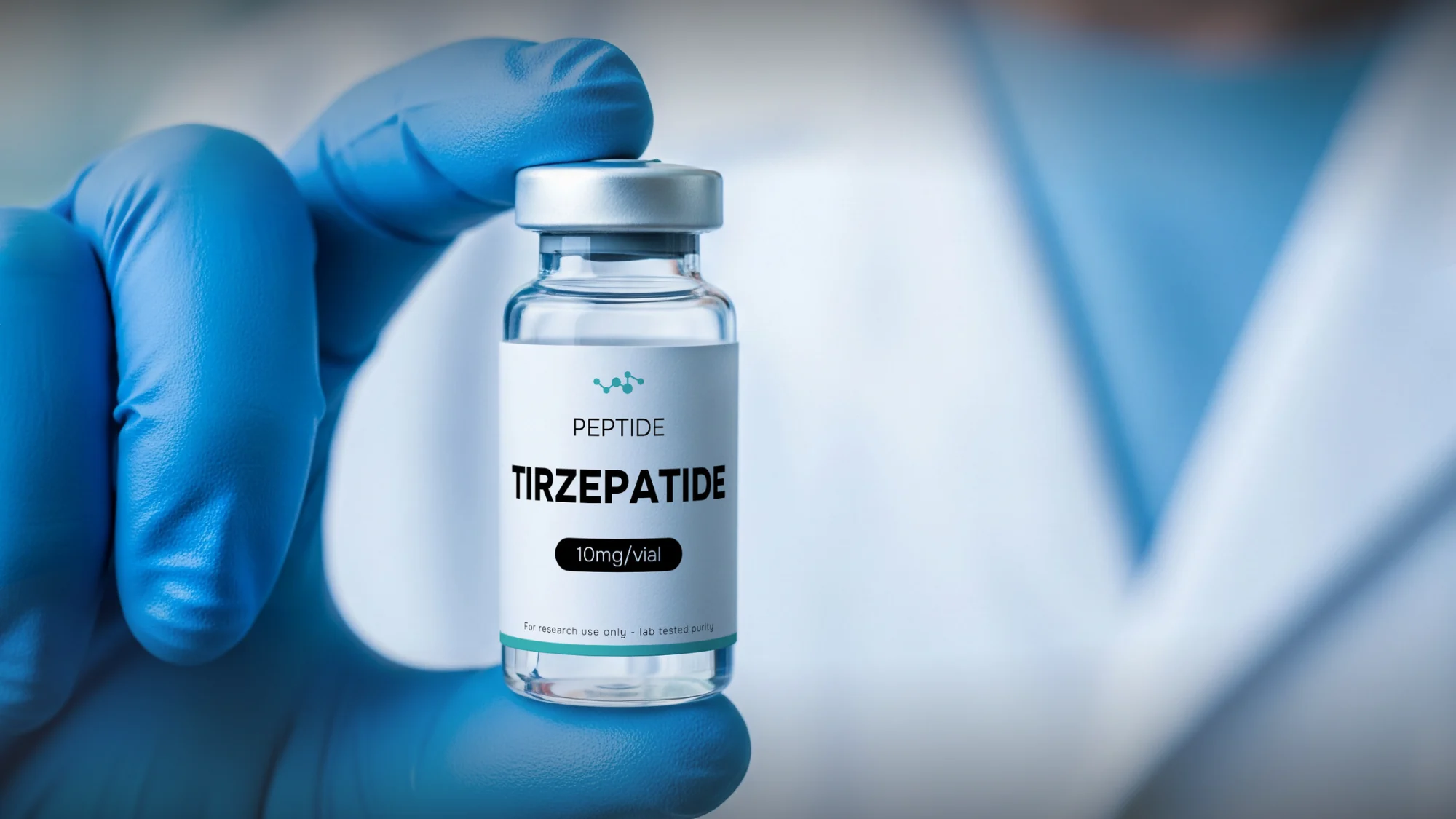 Tirzepatide medication vial for patient treatment.